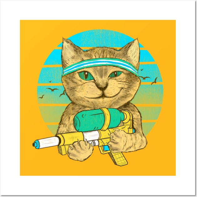 water gun summer cat Wall Art by Deduder.store